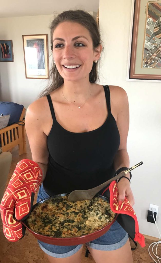 shalva serving artichoke dip